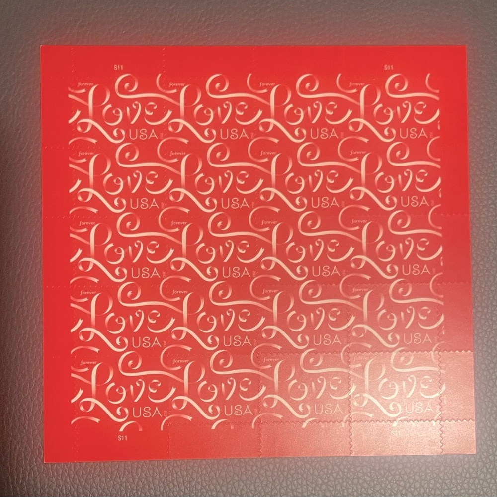 USPS Love Red Ribbon Forever Stamps|Unused 20 Count Sheet|2011|No Flaws